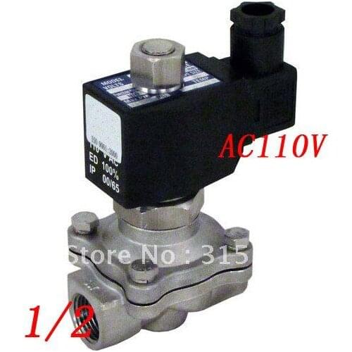 Free Shipping 5PCS/Lot 1/2'' Stainless Steel Solenoid Valve VITON AC110V DIN Connector Coil Square