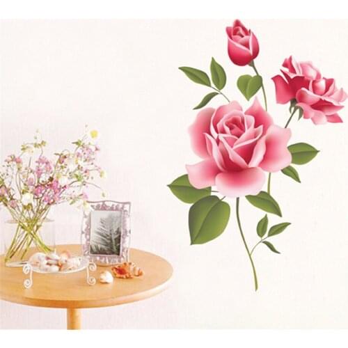 Big Romantic Rose Sticker Art Decal for Bedroom Living Room Background Wallpaper Removable Wall Decor Mural Home Decor