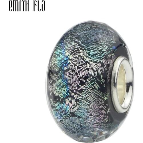 925 Sterling Silver Purple Foil Round Murano Glass Bead Charms Fit For European Original Bracelet Necklace DIY Jewelry Makings