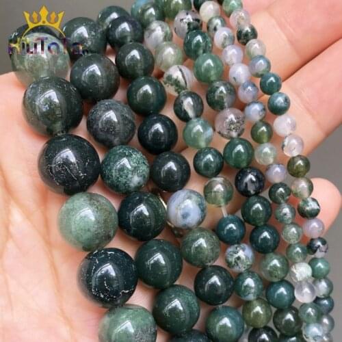 Natural Stone Beads Moss Agates Round Loose Spacer Beads For Jewelry Making DIY Bracelet Accessories 15'' Strands 4/6/8/10/12mm