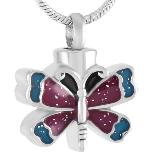 IJD9353 Loss Of Pet Cremation Jewelry - Buttefly Stainless Steel Memorial Urn Necklace Hold Ashes Of Animal Funeral Keepsake