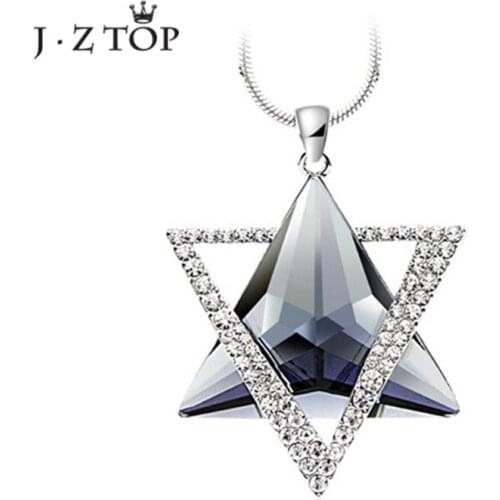 JZTOP New Gray Big Crystal Star Pendant Necklace Women Fashion Geometric Long Sweater Chain Maxi Collier Femme Statement Jewelry