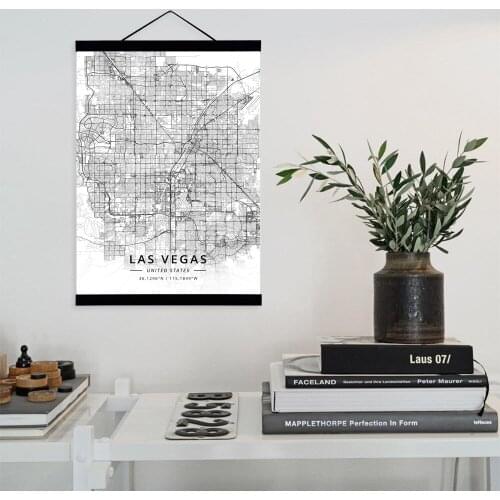 Las Vegas, United States City Map Wooden Framed Canvas Painting Home Decor Wall Art Print Pictures Poster Hanger