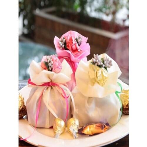 Italian Style Wedding Favor Candy Gift Bags Yarn Pouch With Flower Bouquets For Wedding Favours Table Decoration Supplies