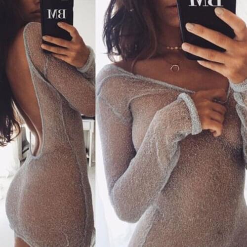 Summer Fashion Hot Chiffon Perspective Dress Women Sexy Backless Bandage Dresses Cover Ups Plus Size