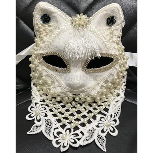 Halloween Party Nightclub Prom Beading Mask Ornament Match Women Masked Singer Stage Performance Black White Masks Accessories