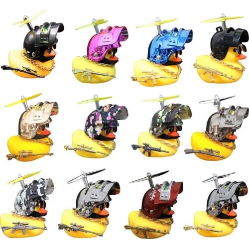 Cute Yellow Duck Car Decoration with Propeller Helmet Silicone Duck Toys for Cars Motorcycle Bike Ornaments