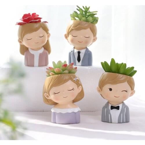 Cute Couples Planters Set - 4 pcs Creative Succulent Plants Flower Pots Desktop Vases Mini Bonsai Home Garden Decoration Gifts