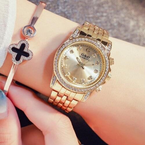 Fashion G&D Brand Women Stainless Steel Strap Quartz Wrist Watch Luxury Simple Style Designed Watches Womens Clock