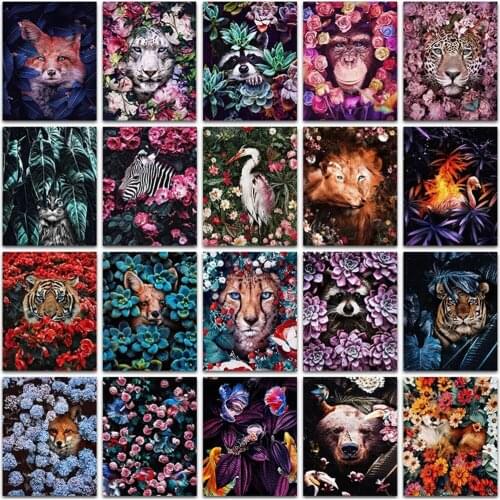 5D Diamond Painting Kit Paint Flower Animals Cat Horse Tiger Lion Fox Flamingo Raccoon Fish embroidery mosaic Cross stitch Sale