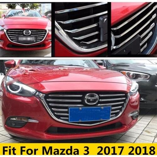 Yimaautotrims Exterior Kit Fit For Mazda 3 2017 2018 ABS Chrome Front Central Grille Grill Plate Strip Cover Trim 12 Pcs / Set