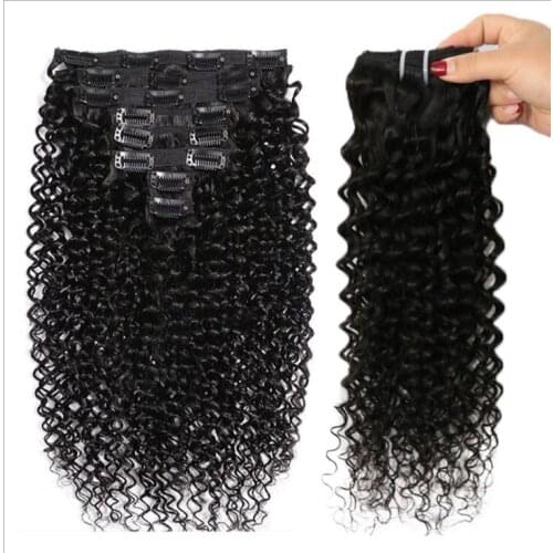 Kinky human hair curly clip ins Afro Kinky Curly Clip In Hair Extensions 8 Pieces And 120g/Set Natural Color Remy Hair