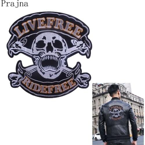Prajna Skull Hippie Patch Applique Rock Stalker Iron On Motorcycle Patches Large Embroidered Biker Patches For Clothes Stickers