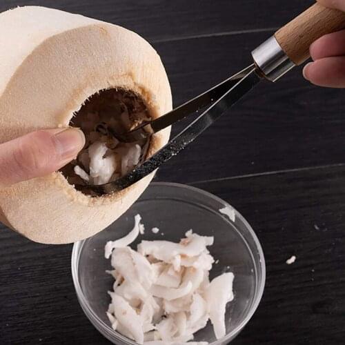 Stainless Steel Digging Coconut Tool Coconut Meat Remover Washable Coconut Shaving Cutter with Wooden Handle Household