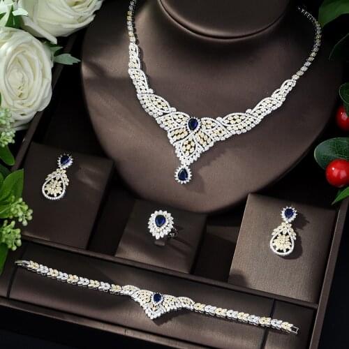 HIBRIDE Latest Water Drop Cubic Zirconia Wedding Jewelry Sets inlay Luxury Crystal Bridal Jewelry Set Gifts for Bridal N-60