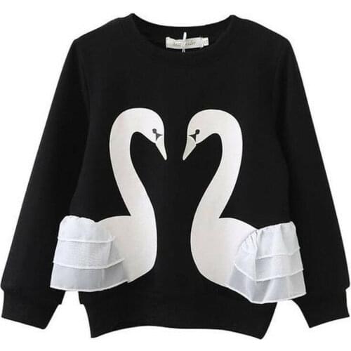 2020 New Child Baby Girls Clothes Kids Spring Fall 3d Swan Hoodies Cotton Long Sleeve Lace T-shirt Top Children Casual Clothes