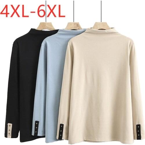 New Ladies Autumn Winter Plus Size Basic Tops For Women Large Long Sleeve Elastic Slim Beige Warm Turtleneck T-shirt 4XL 5XL 6XL