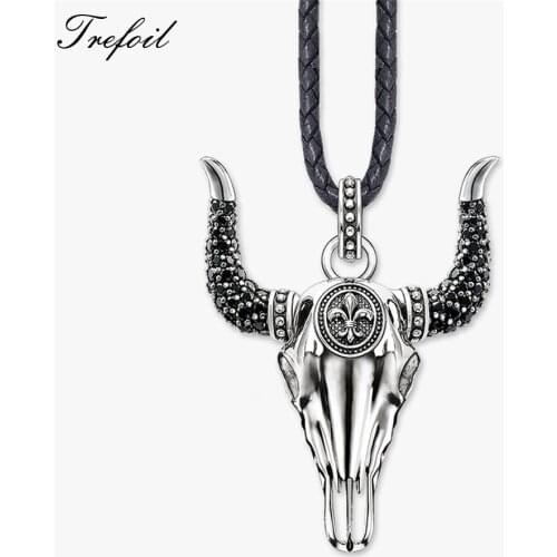 Link Chain Necklace Bull Head Skull, Fashion 925 Sterling Silver Jewelry European Punk Gift For Mens Women Boy Girls 2018 New
