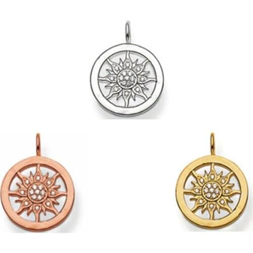 Silver Plated White Zirconia Sun Round Pendants Fit Chain Bracelet Necklace, Most Fashion Glam Jewelry Bijoux Gift for Women Men