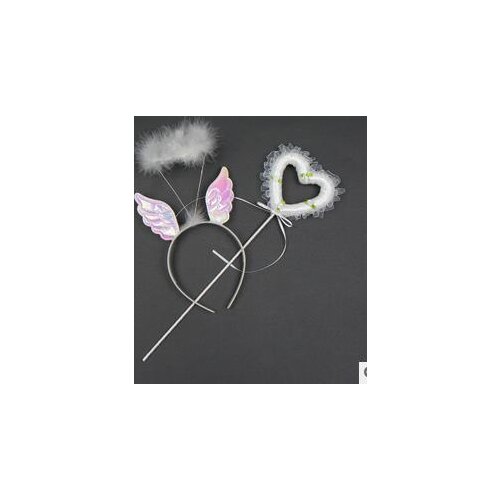 Girl fairy wings headband wands set feather hair band lace ribbon magic wand child princess party performance props event gift