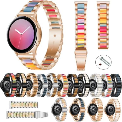 Resin Stainless Steel Watch Band for Samsung Galaxy Watch 3 41mm 45mm Gear S3 Galaxy Watch 42mm 46mm Huami Amazfit Watch Strap