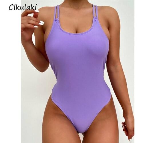Sexy Cross Back One Piece Swimsuit Womens Solid High Cut Swimwear 2021 Summer Female Monokini Beach Wear Swimming Bathing Suits