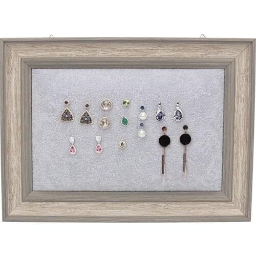 Earrings Jewelry Display Packaging Racks Khaki Wooden Wall Slot Velet Photo Frame Portable For Jewellery Organizers Showcase