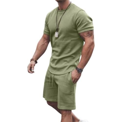 New Solid Color Tracksuit Set Round Neck Soft Breathable Cotton Blend Casual Men Leisure Sportswear Set for Fitness Wear