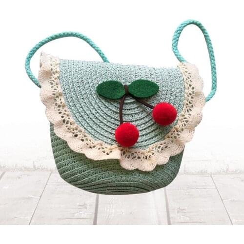 Newest Summer Children Girls Shoulder Bag Cherry Fruits Straw Bag Messenger Bag Kids Keys Coin Purse Cute Princess Mini Handbag