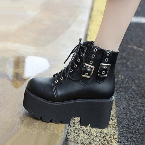 Waterproof Thick Heel Snow Shoes demonia boots platform Leather Boots Women Boots Platform Women Autumn fall Motorcycle Boots