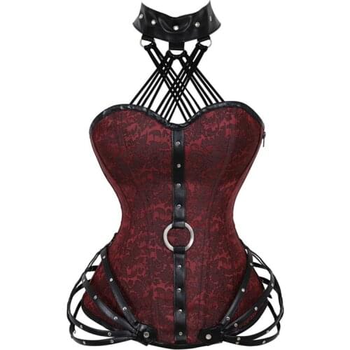 Wechery Steampunk Corset Tops Gothic Clothing Sexy Halter Steel Boned Zipper Corsets Bustiers Modeling Strap Lingerie Tightening