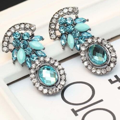 YaYi Jewelry Fashion Multi Glass Crystal Rhinestone Dangle Women Ancient Gold Color Wear Ear Band Long Tassel Earrings