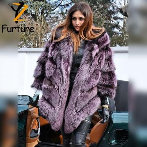 YZ Natural Sliver Fox Fur Hooded Coats Winter Shawl Thick Real Fox Fur Jacket Fashion Bat Type Outerwear Warm Fur Overcoats