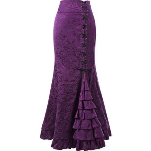 Womens Long skirts Halloween Skirt Jacquard Fishtail Women Punk Style Vintage Ruffles Bodycon Skirt for Festival