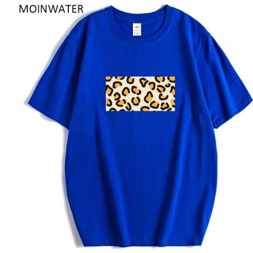 MOINWATER Female Leopard Print T-shirts Women New Cotton Tees for Summer Lady Fashion Light Blue Oversized Tops MT20095