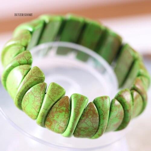 Free Shipping Handmade For Women Jewelry Stretch Natural Stone Beads Green Howlite Bracelet 8" 1Pcs H618