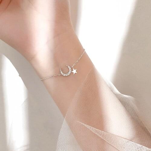 925 Sterling Silver Star Moon Charm Bracelet & Bangle For Women Wedding Jewelry Gift SL390
