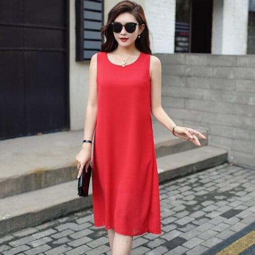 Plus size l-7xl(bust 132cm) summer of 2018 new large size woman dresses fashion lady chiffon sleeveless condole belt vest dress