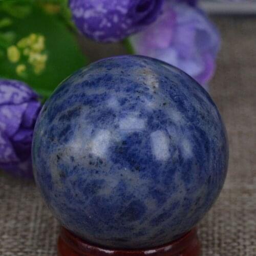 1.6") 40mm Natural Gemstone Blue Sodalite Sphere Crystal Globe Ball Chakra Healing Reiki Stone Carving Crafts W/Stand,Minerals