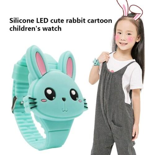 1 Pcs Kids LED Electronic Watch Silicone Band Cartoon Rabbit Flip Case Wrist Watch Lovely Gift FS99
