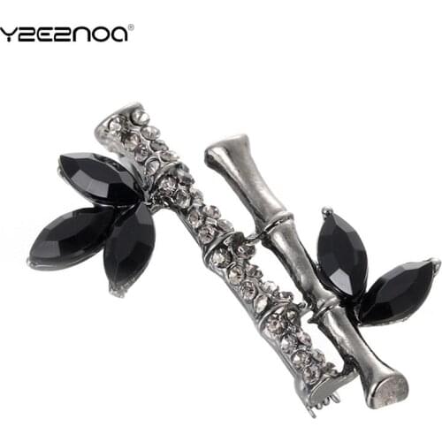 1 Pcs Metal Brooch Unisex Garment Accessory Chinese Style Crystal Bamboo Brooch Pin Rhinestone Plant Shaped
