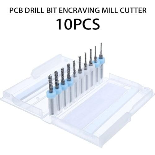 10pcs 1mm/1.5mm/2mm/2.5mm/3mm CNC Milling Bit 3.175mm Shank PCB Milling Cutter Set For Metal Milling Carbide CNC End Mill