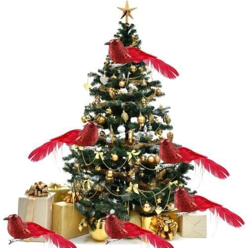 12Pcs Cardinal Clip On Christmas Tree Ornament Door Ornaments with Alligator Clips Attached Red Feathers Artificial Birds