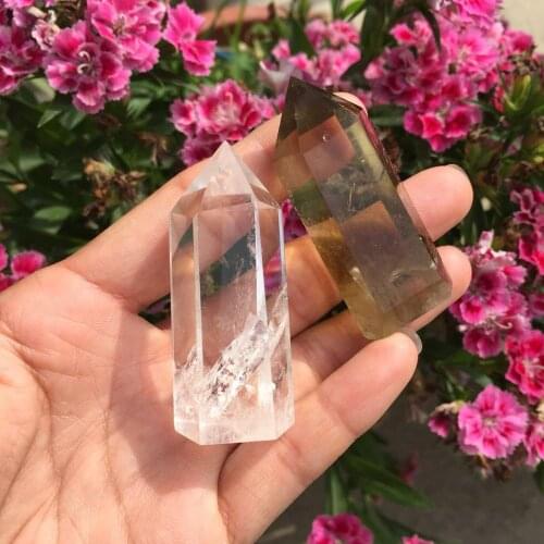 2pcs natural citrine,clear quartz Crystal gemstone point Metaphysical chakra healing crystal wand home decor wholesale