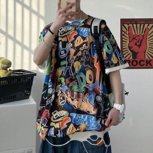 2021 Pure Cotton Graphic Print Men T-shirts Oversized 5XL Hip Hop Mens Korean Harajuku Fashion Top Tees Tshirt Streetwear
