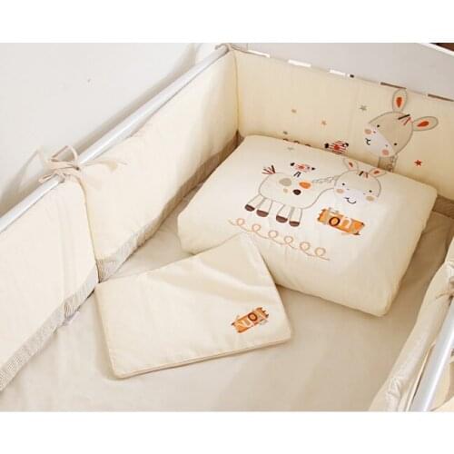 Promotion! 7PCS embroidered Newborn Cot Bedding kit of bedding/baby bedding set/children,(2bumper+duvet+sheet+pillow)