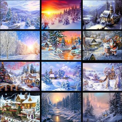 DIY full Diamond Painting Snow Scenery Cross Stitch 5D DIY Diamond mosaic landcape diamond Embroidery rhinestones Christmas