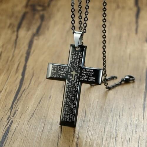 Crucifix Necklace Our Father Prayer Men Cross Pendant Chain Spanish Prayer Medal Religious Medals Christian Jewelry
