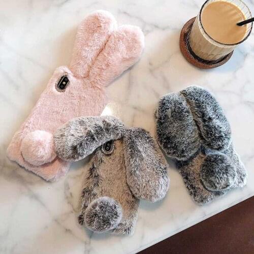 Winter phone cover for iphone 11 Pro xs max x xr plush rabbit ears case Silicone cover for iphone 7 6 6s 8 plus furry soft Case