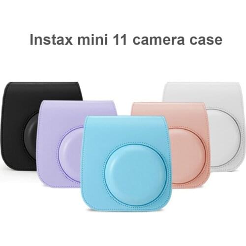 Fujifilm Instax Mini 11 Instant Camera Case Solid Color Vintage PU Leather Shoulder Strap Bag Protector Cover Case Pouch